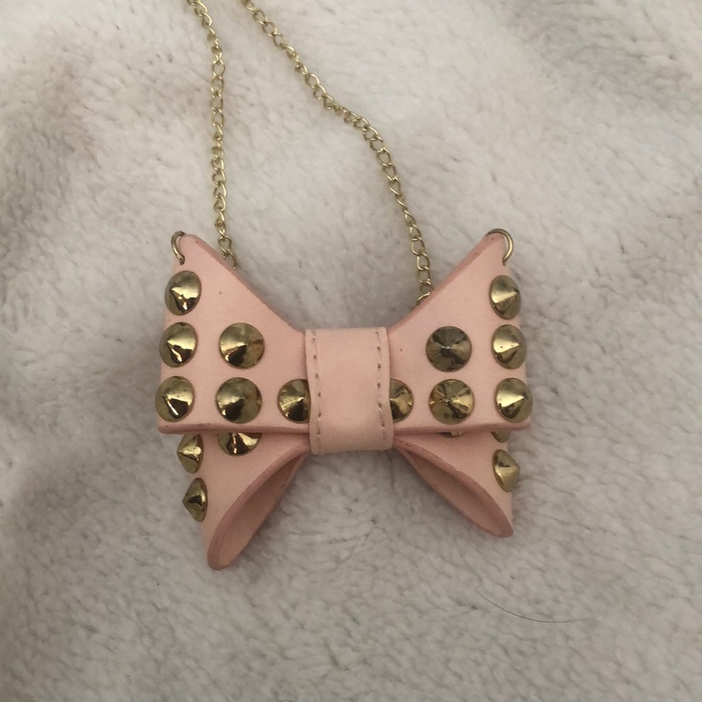 Punk studded 3D bow necklace